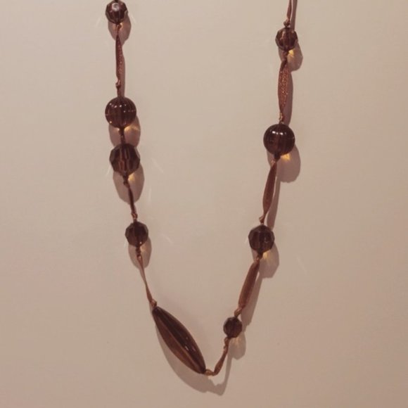 Brown Beaded and Ribbon Necklace - Picture 4 of 6